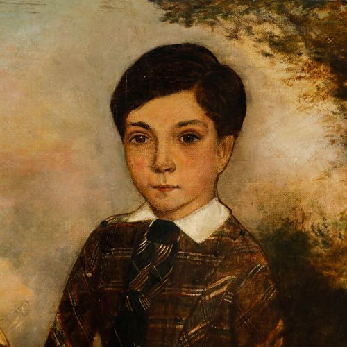 English School Folk Art  Early 19th Century Oil Young Boy In Plaid photo 837.0