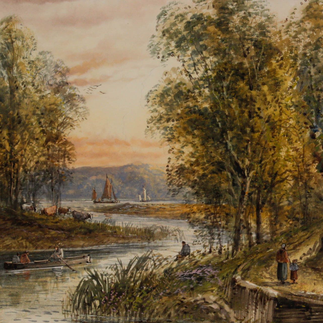 Lennard Lewis Ra (1826 1913) Framed Watercolour, A Busy Riverside photo Art