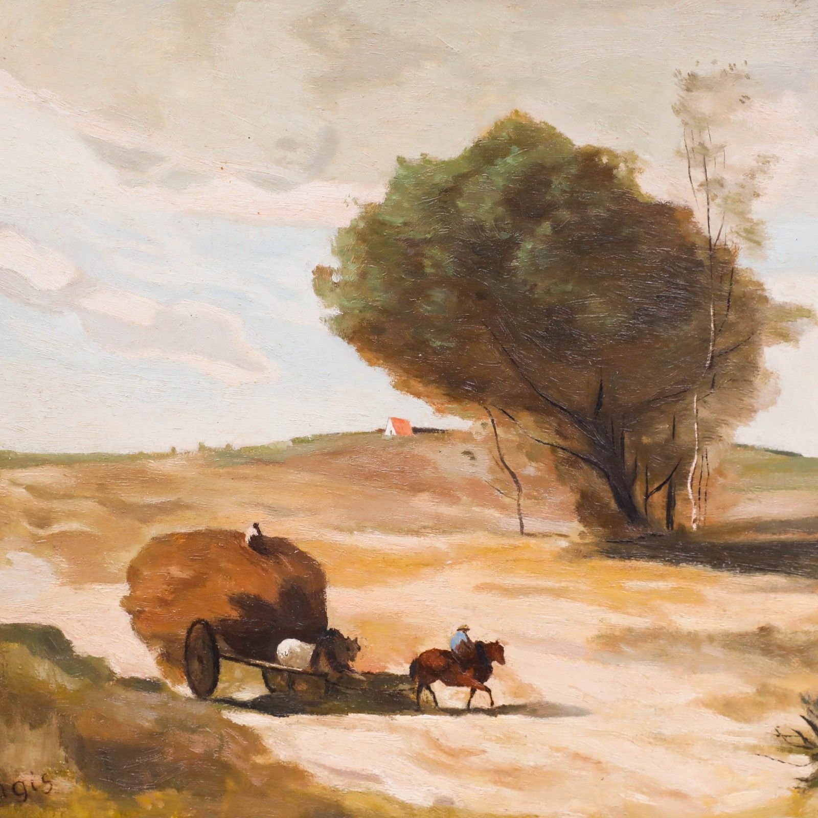 Pagis After Corot Framed Early 20th Century Oil, A Small Wagon In The Dunes photo Art