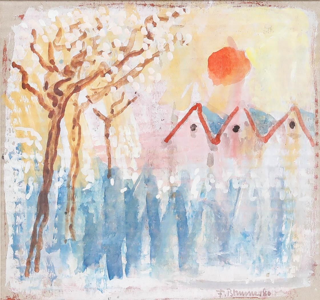 Fritz Brunner (1908 1996) Framed 1980 Gouache, Sun Over The Blossoms photo furniture