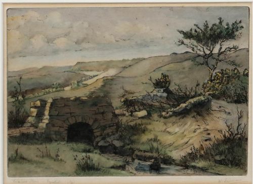 Walter Lishman (1900 1986) Mid 20th Century Aquatint, Yorkshire Moors photo furniture