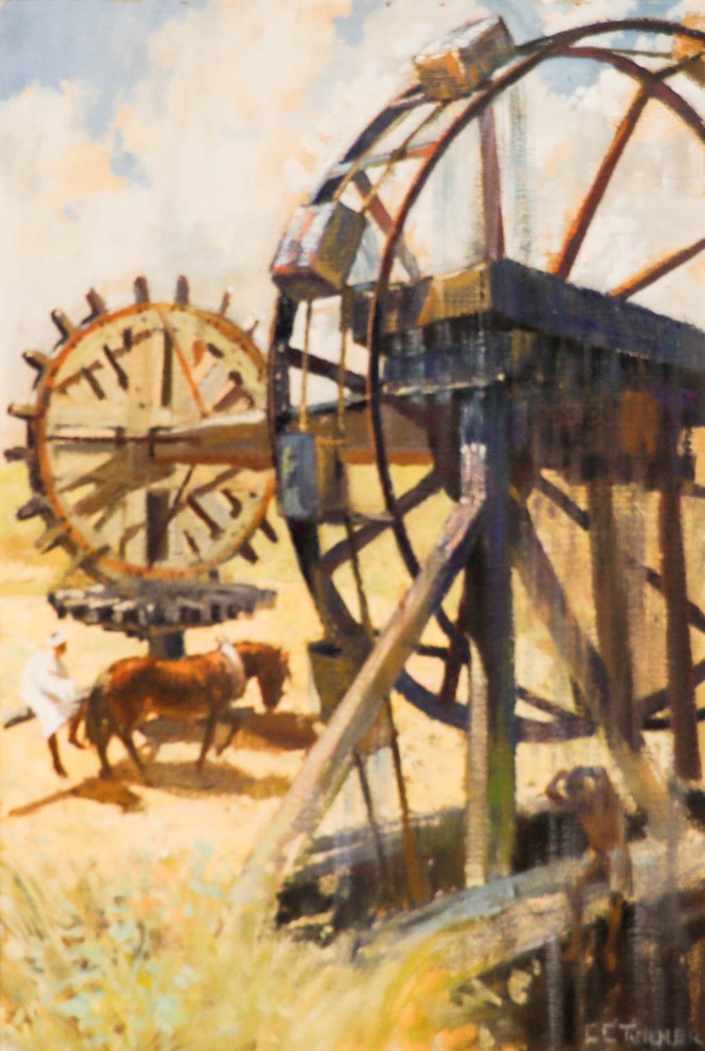 Clifford Charles Turner (1920 2018) 20th Century Oil, Horse Mill photo furniture