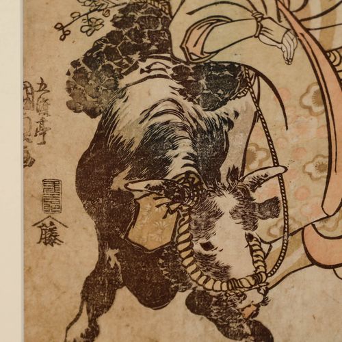 19th Century Japanese Woodblock Lady And Dairy Cow photo Art