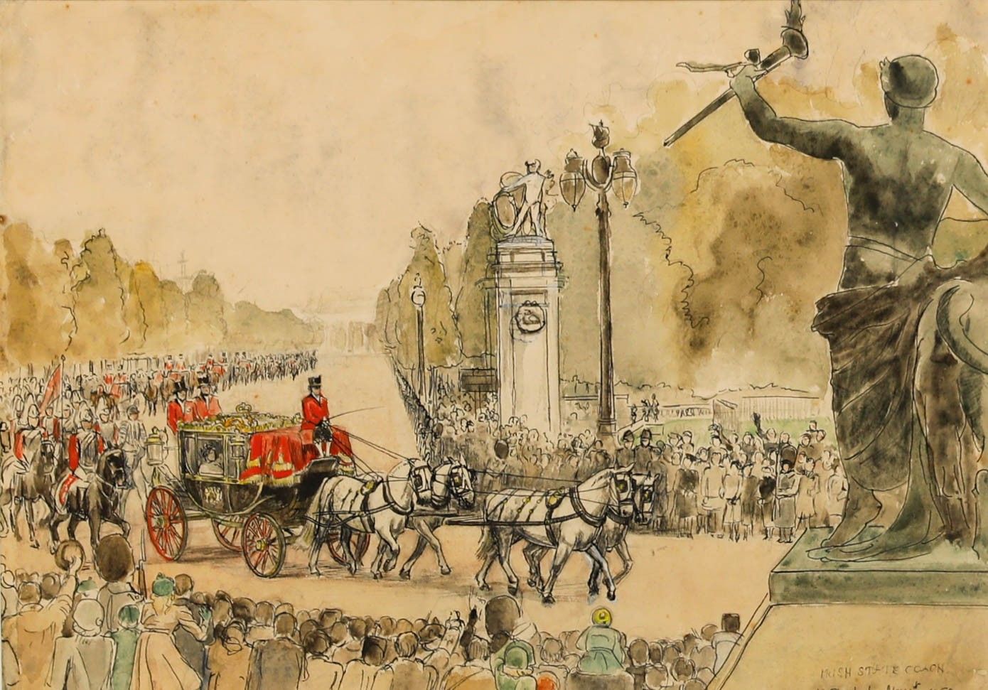 Marjorie Sherlock (1897 1973) 1950 Watercolour, Irish State Coach photo furniture