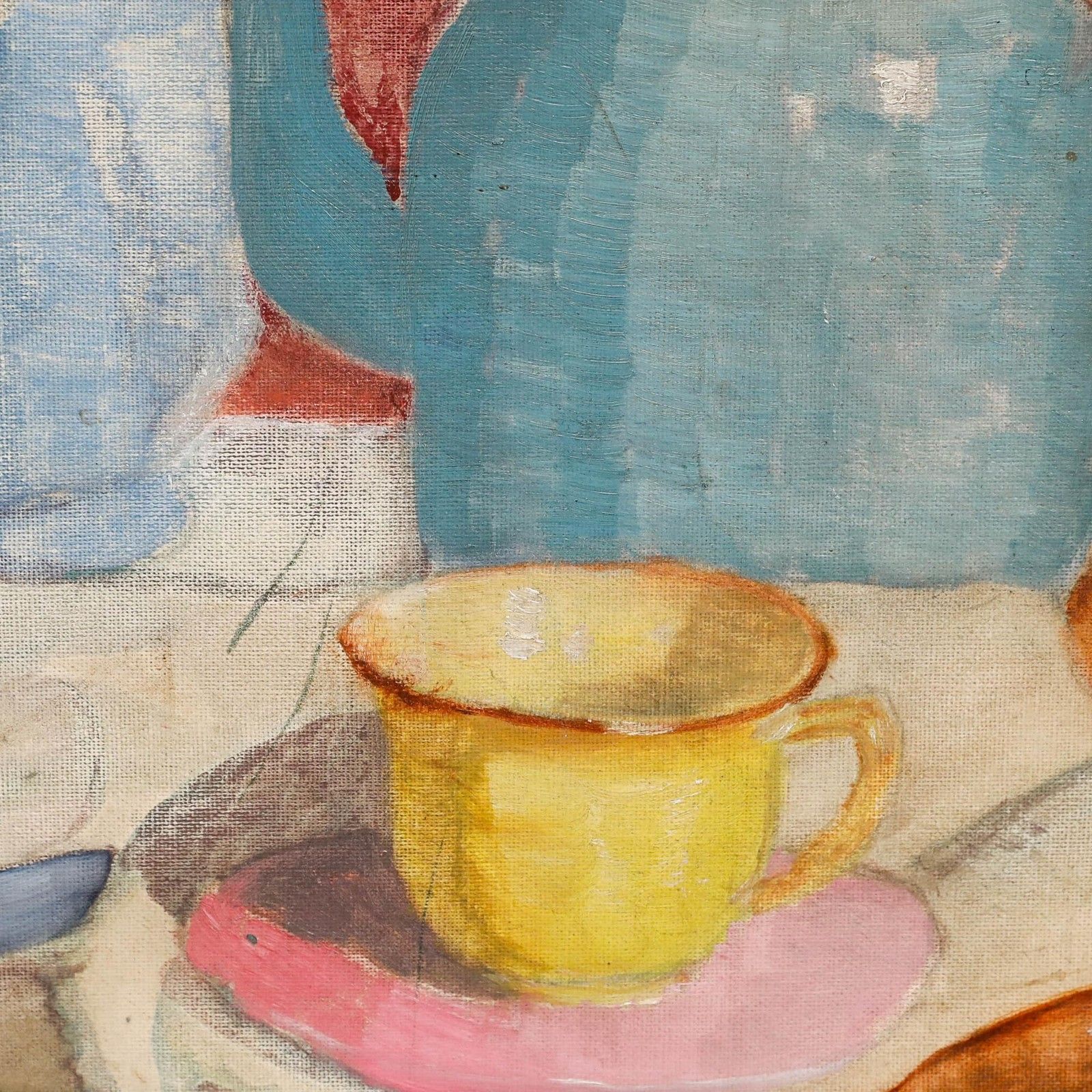 Joan Kisby 20th Century Oil, Fruit Bowl And Blue Tea Pot photo vinterior