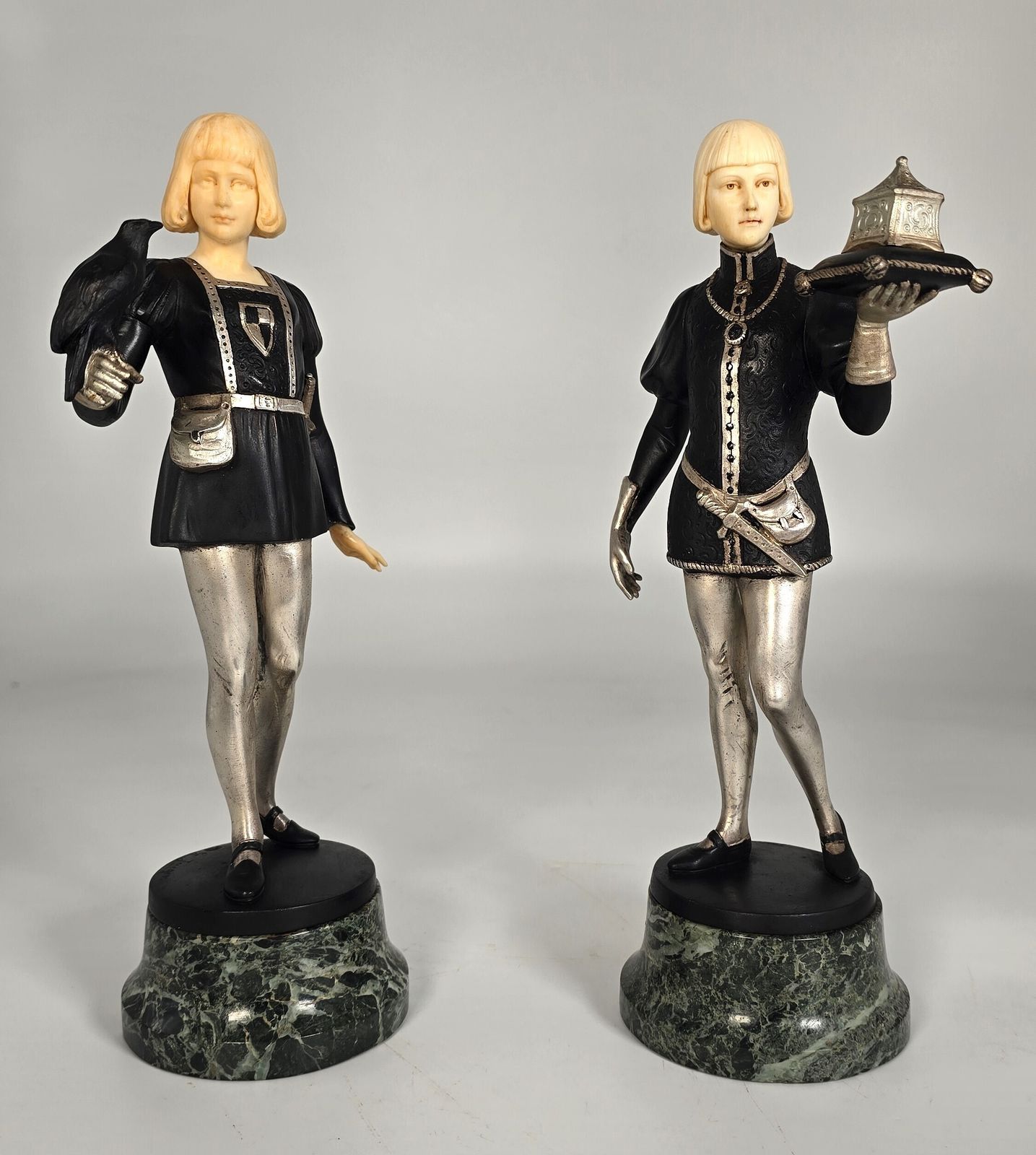 Gotthilf Jaeger, A Pair Of Bronze And Ivory Figures, The Falconer And The Casket Bearer Circa 1925