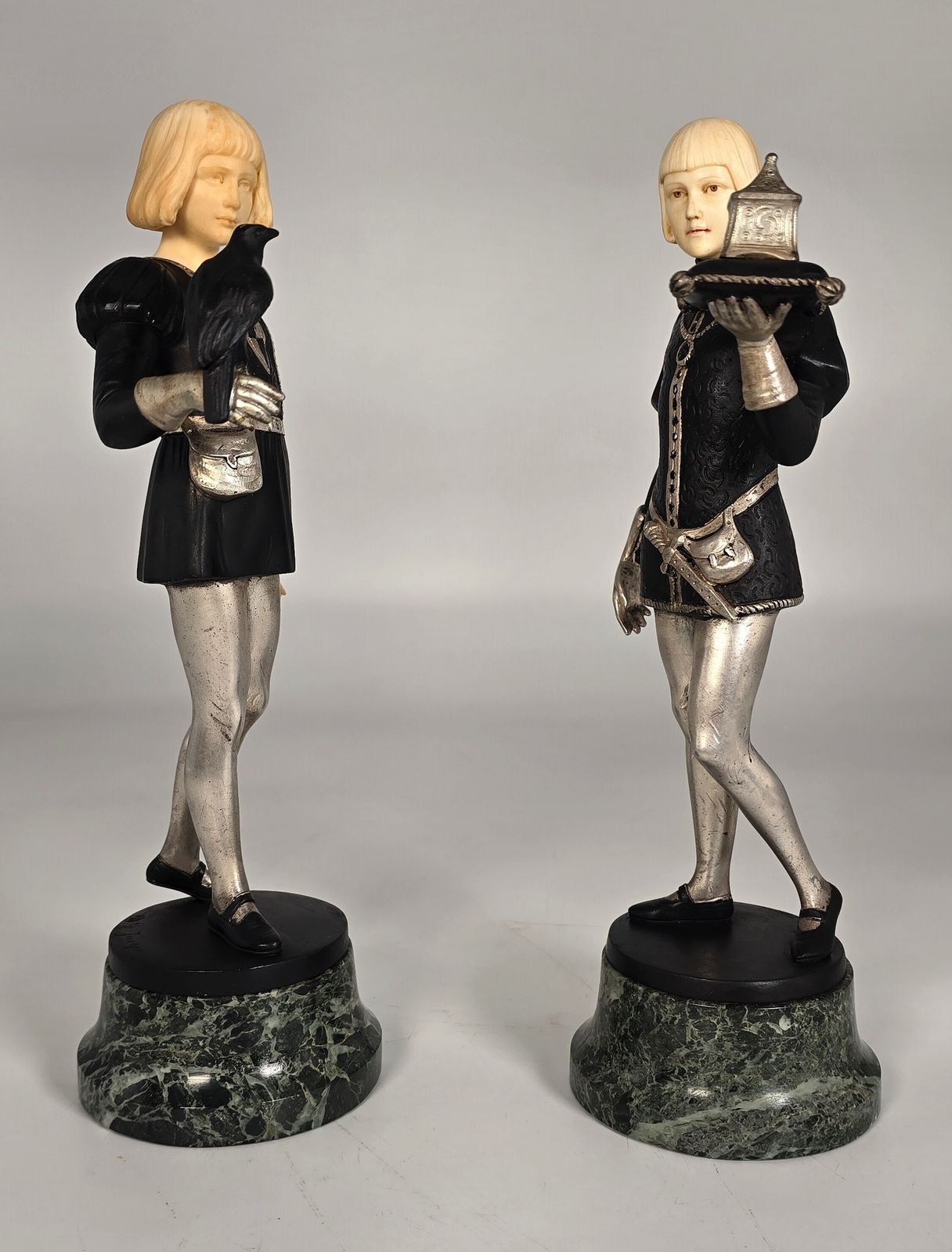 Gotthilf Jaeger, A Pair Of Bronze And Ivory Figures, The Falconer And The Casket Bearer Circa 1925 photo Home Decor