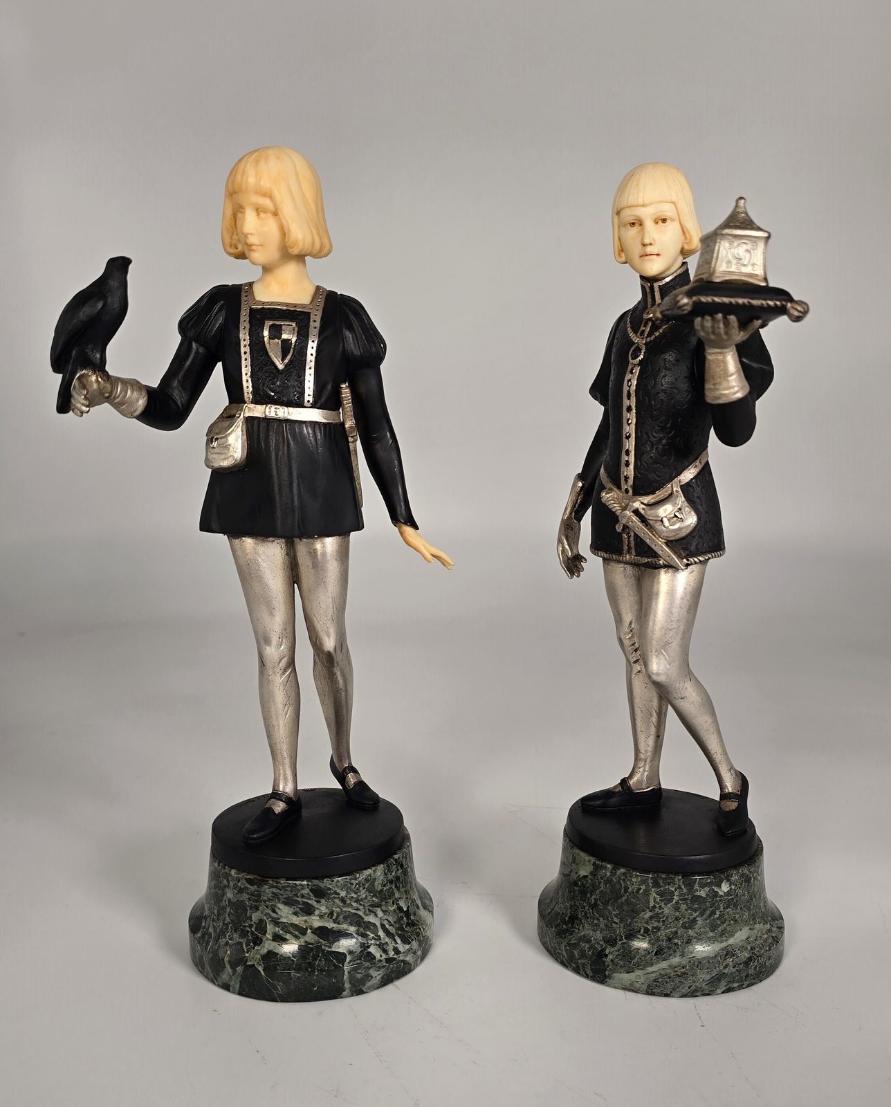 Gotthilf Jaeger, A Pair Of Bronze And Ivory Figures, The Falconer And The Casket Bearer Circa 1925 photo buy