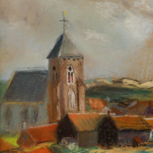 Cecile Hertz Eyrolles (1875 1974) Framed Pastel, A Coastal Hamlet photo Art