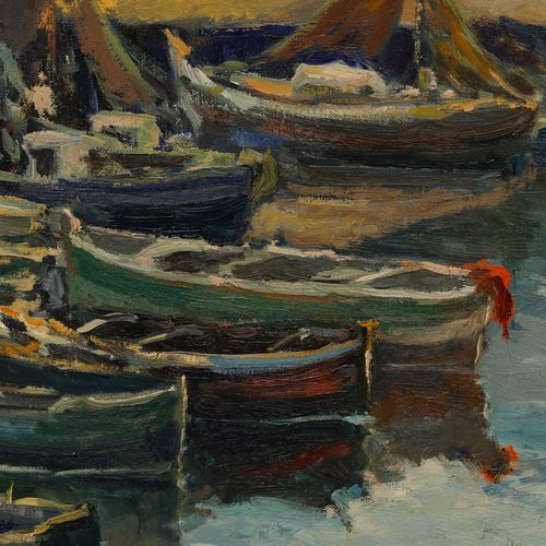 N. Peral Mid 20th Century Oil, Fisherman's Port, Barcelona photo 399.0