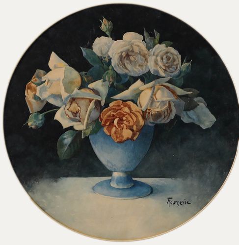 A. Fournerie Framed Early 20th Century Watercolour, Still Life Of Roses photo furniture