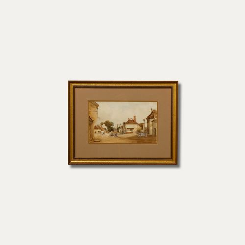 19th Century Watercolour Morning In The Village photo vintage