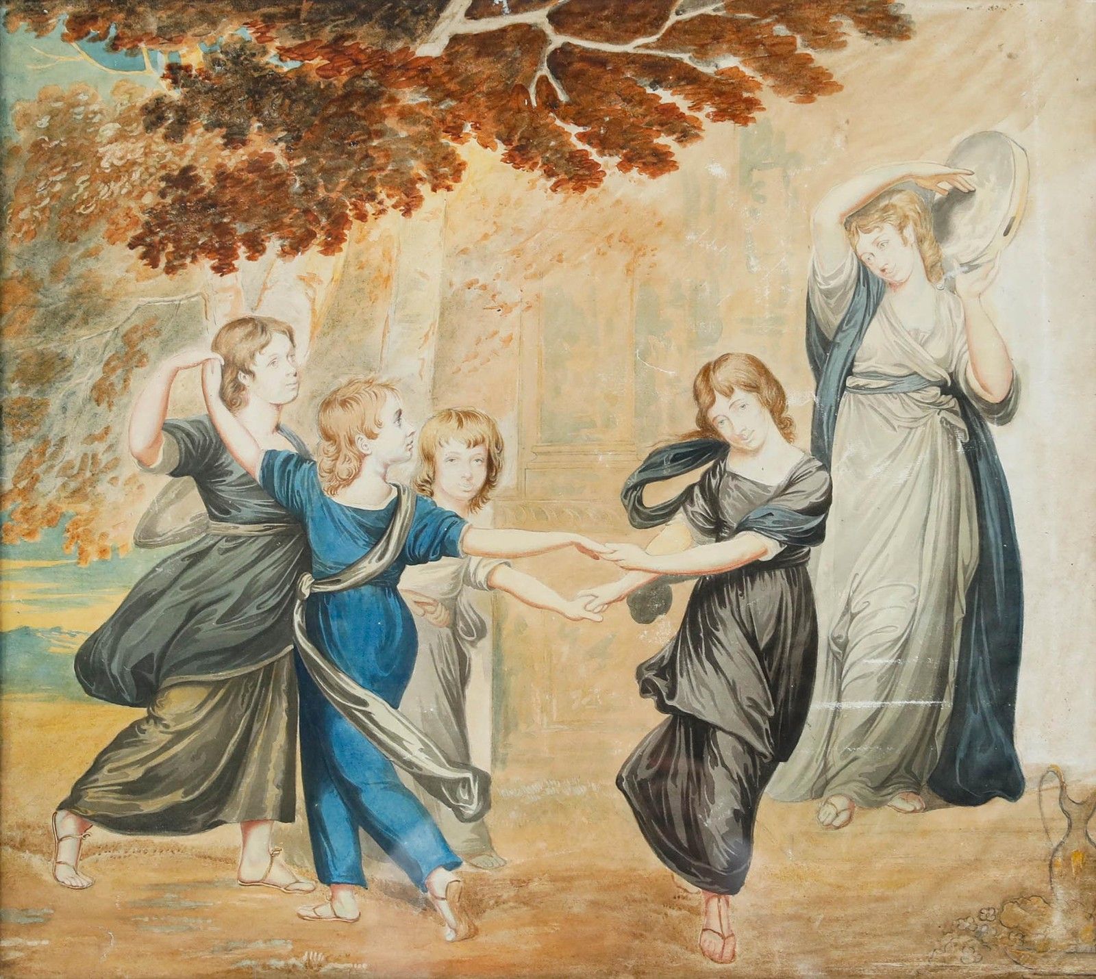 After George Romney Framed 19th Century Watercolour, The Gower Family photo furniture