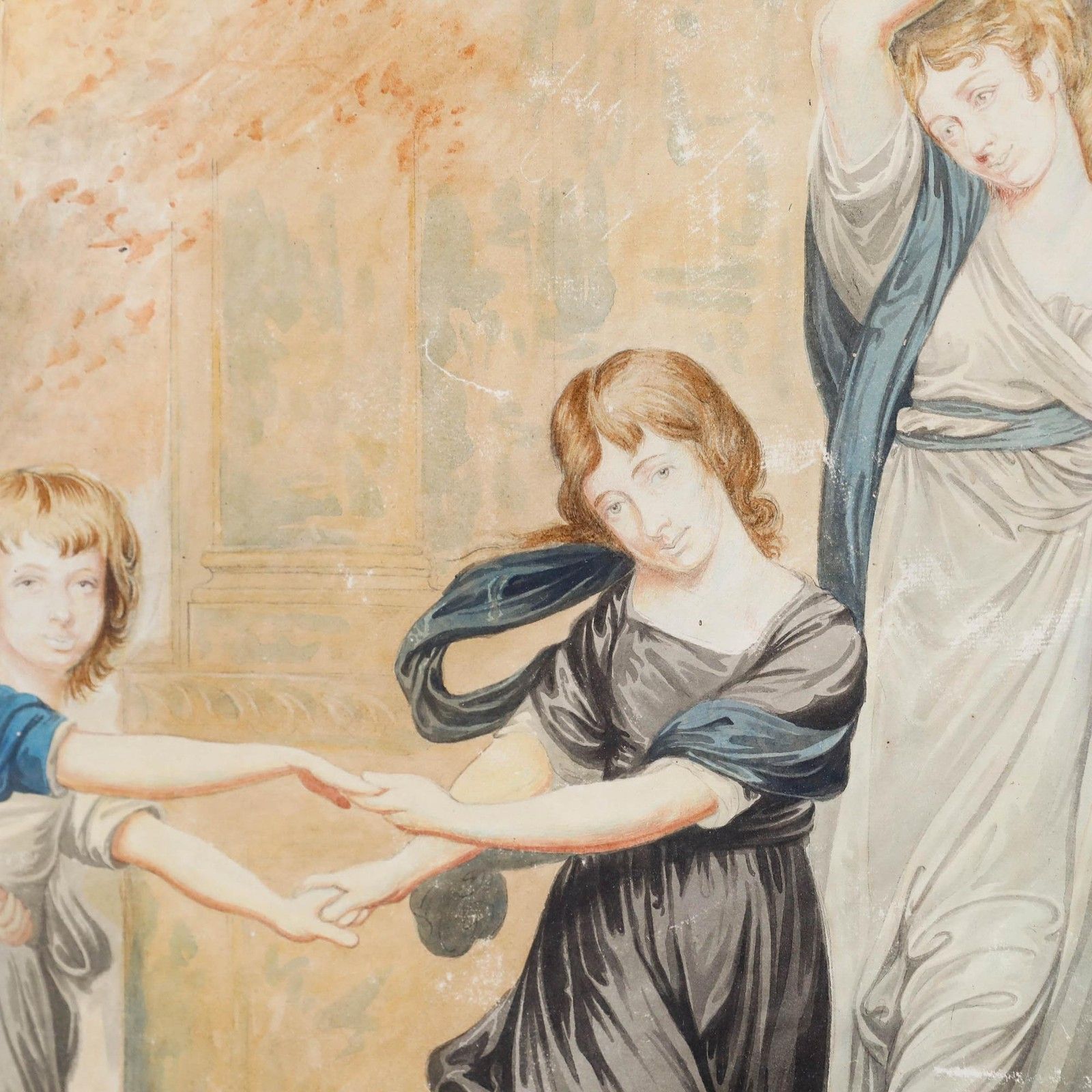 After George Romney Framed 19th Century Watercolour, The Gower Family photo Art