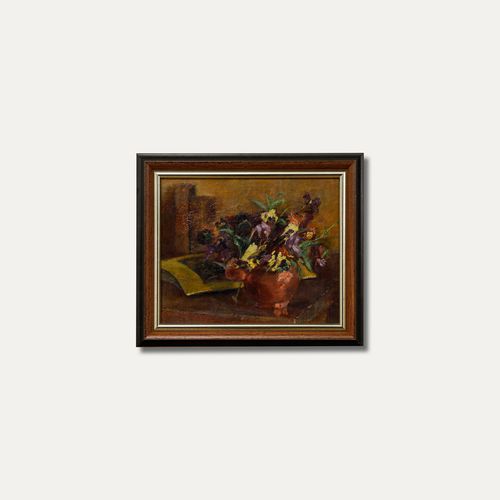 Cecile Hertz Eyrolles (1875 1974) Framed Oil, Still Life Of Violas photo vintage