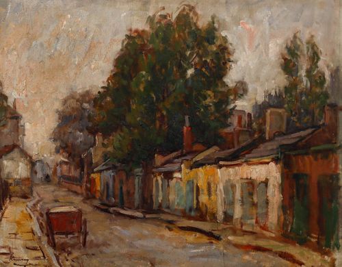 Kalman Kememy (1896 1994) Mid 20th Century Oil, The Workshops II photo furniture