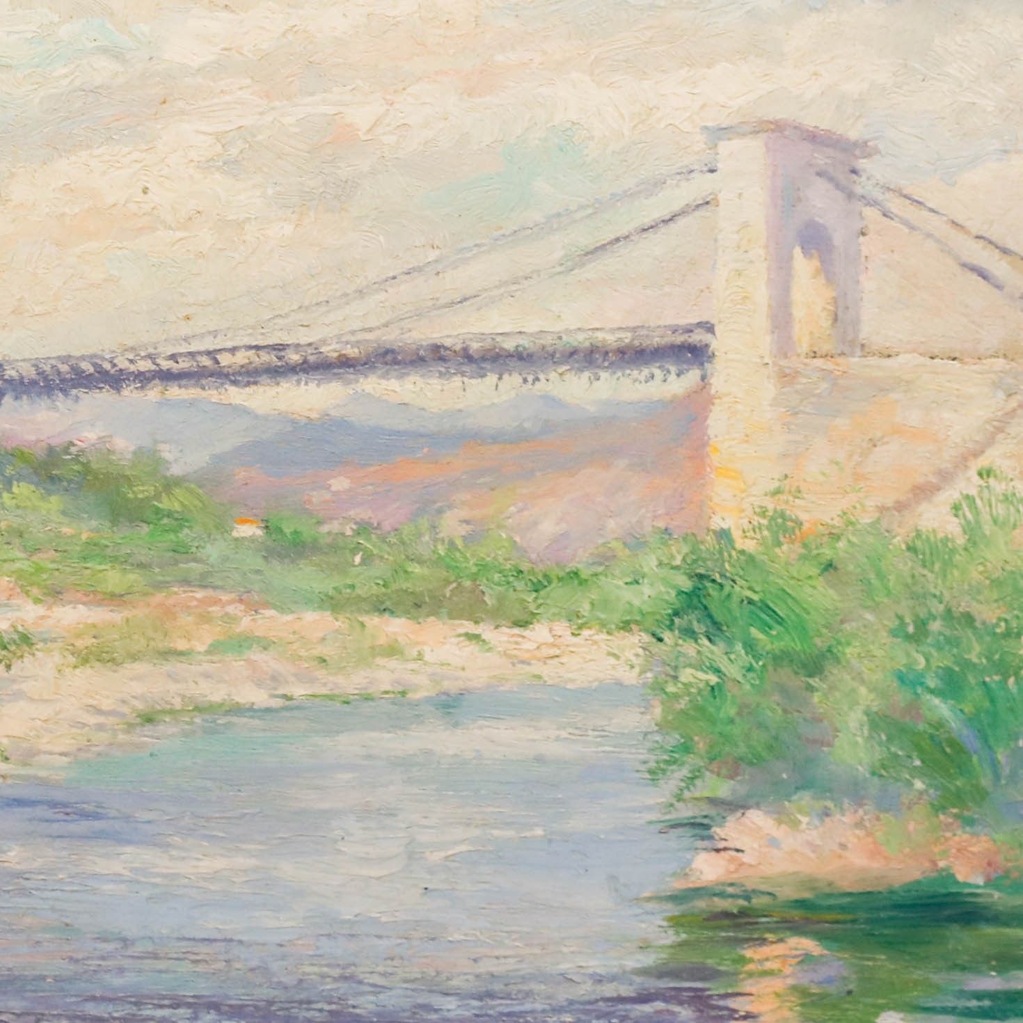 Adrienne Feremans Warzee (1888 1965) Framed Oil, Marc Seguin Footbridge photo Art