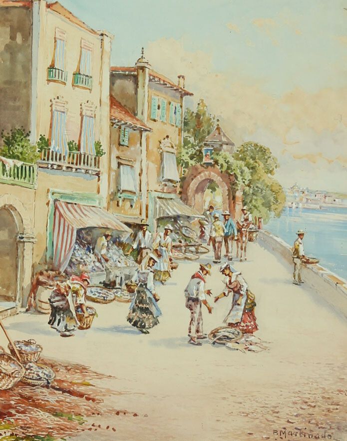 Pablo Martinado (1856 1937) Signed Watercolour, Italian Market Scene photo furniture