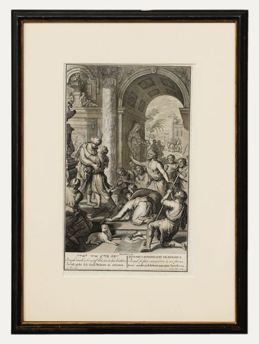 Dutch Bible Scenes 18th Century Engraving, Joseph Reveals Himself