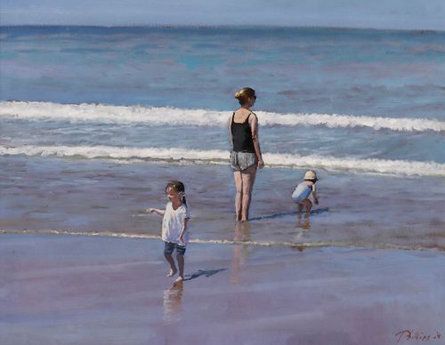 Peter Z. Phillips Framed Contemporary Oil, Paddling In The Surf photo furniture