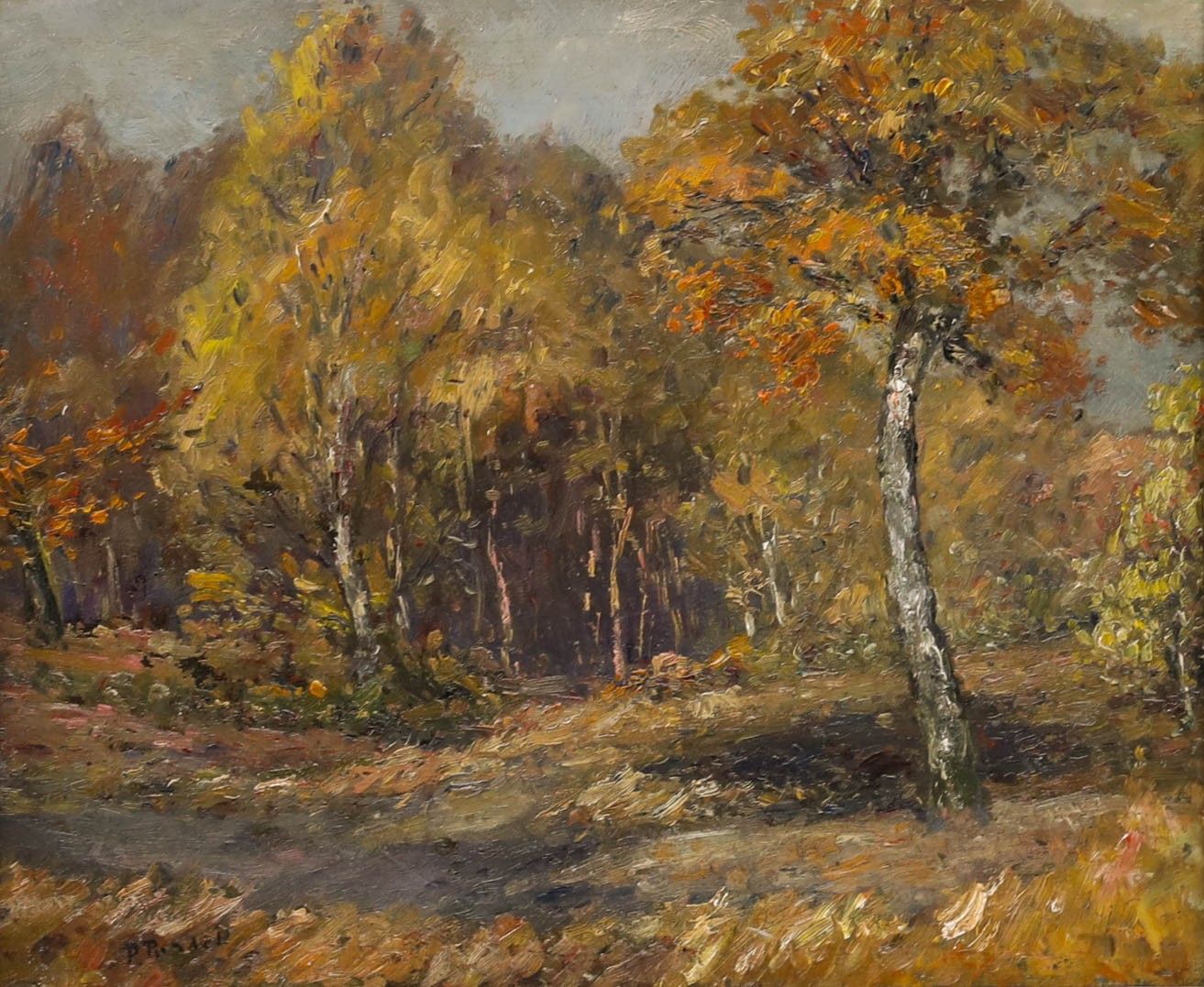 P. Randell Framed Mid 20th Century Oil, Hues Of Autumn photo furniture