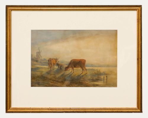 Attrib. Henry Earp Senior (1831 1914) Framed Watercolour, Riverside Grazing