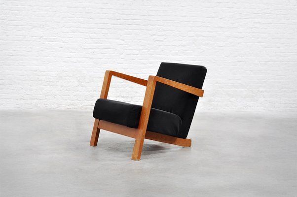 Dutch Modernist Low Profile Armchair In Black Upholstery, 1950s photo 3251.0