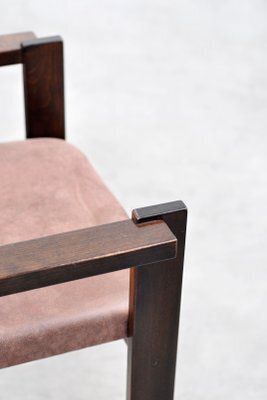 Italian Architectural Dining Chairs In Stained Wood, 1960s, Set Of 4 photo vintage