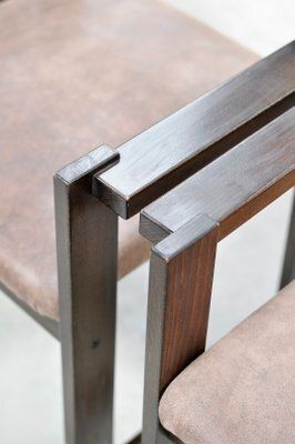 photo furniture Italian Architectural Dining Chairs In Stained Wood, 1960s, Set Of 4