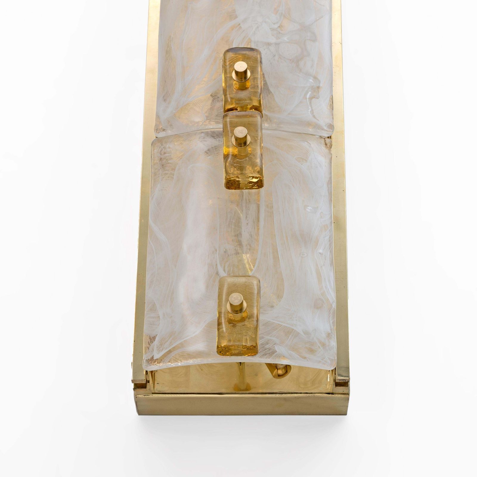Pair Of Modern Sconces In Brass And Milk White Murano Glass And Amber Glass photo vinterior