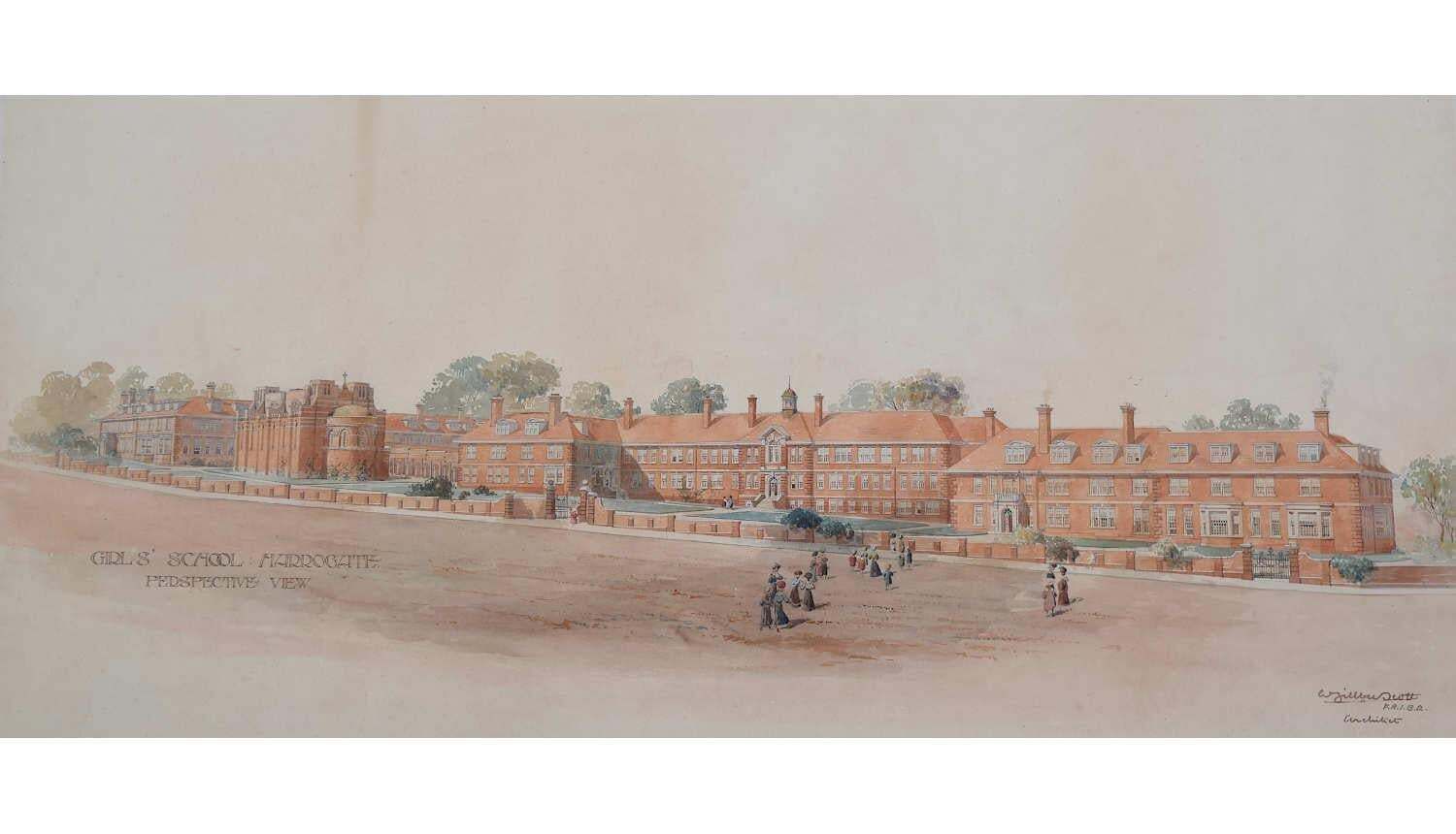 Girls' School Harrogate, Watercolour By Sir George Gilbert Scott