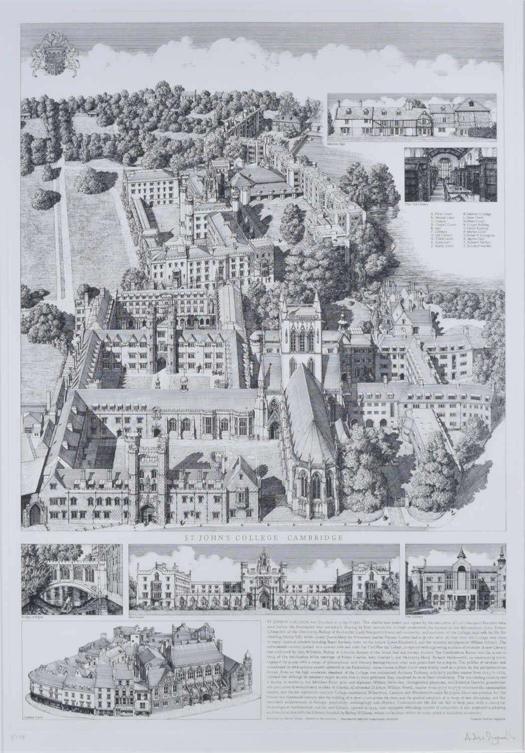 St John's College, Cambridge, Engraving By Andrew Ingamells, 2005 photo furniture