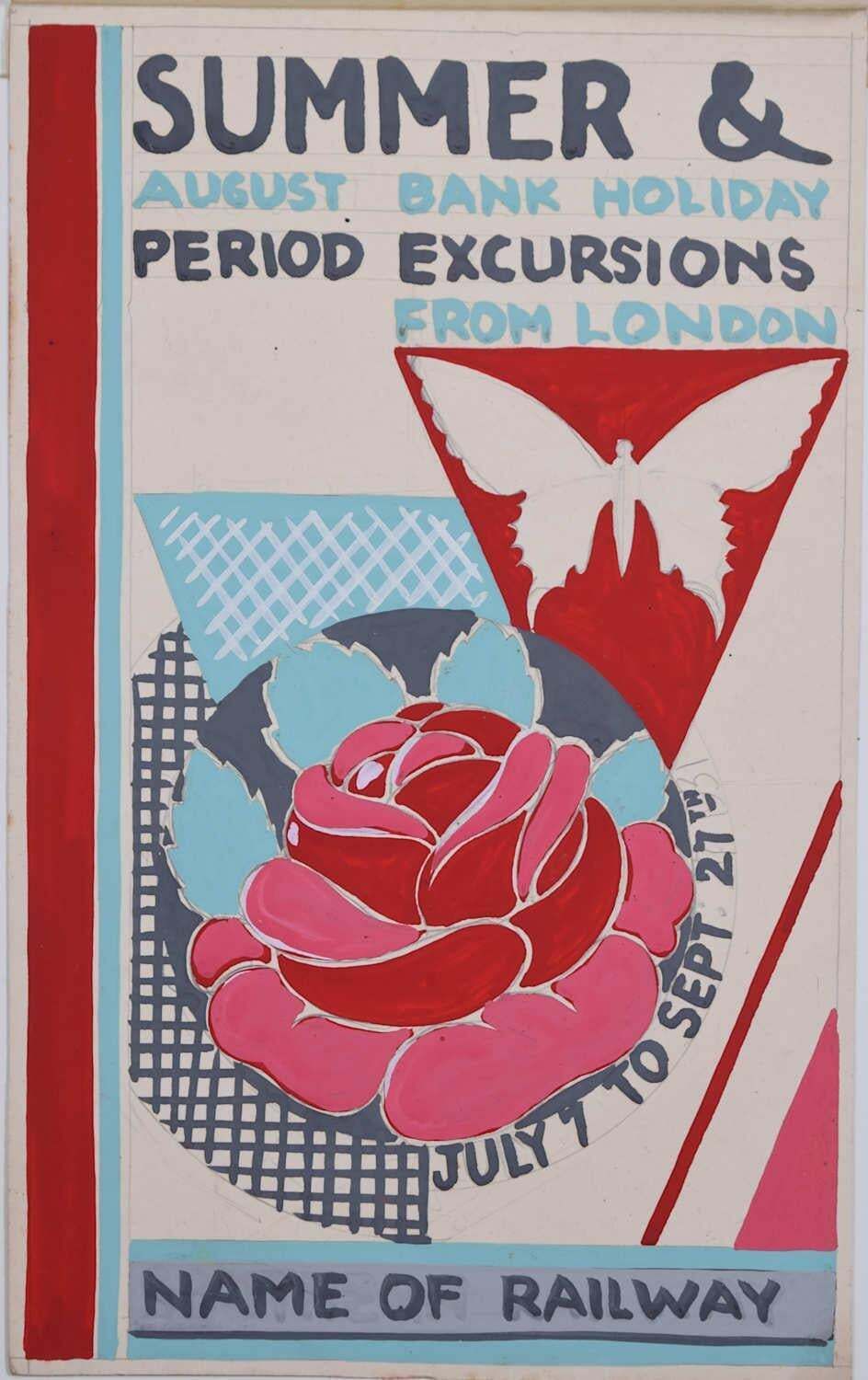 Summer And Bank Holiday Period Excursions, 1930s Railway Poster Design By A.E. Halliwell