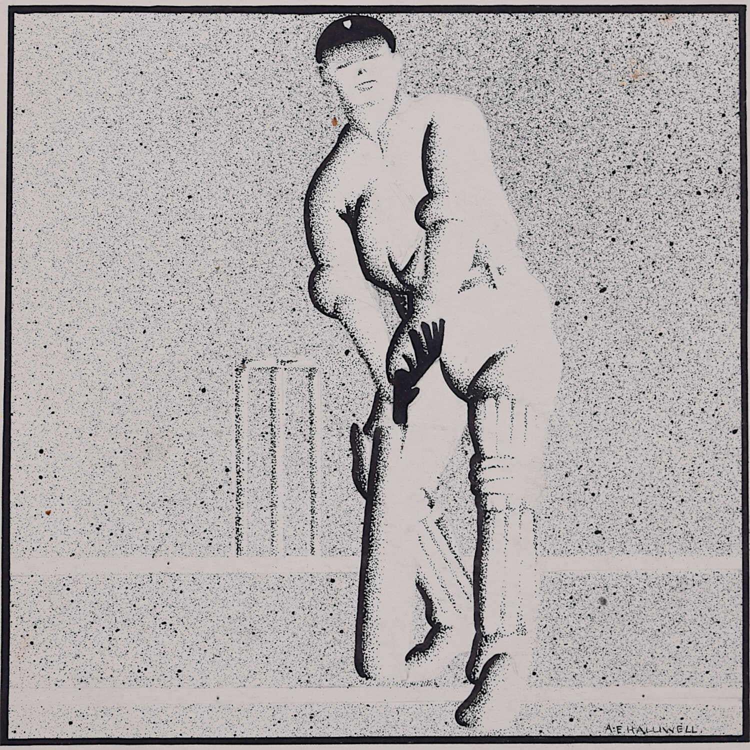 Cricket: Defending The Wicket, 1930s Vintage Poster Design By A. E. Halliwell