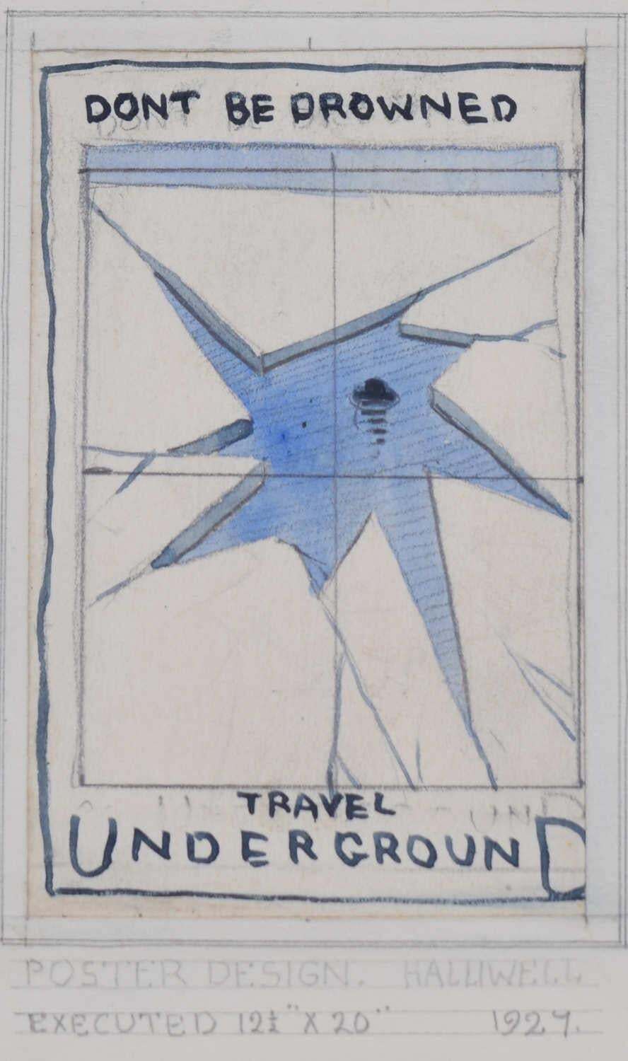 'Don't Be Drowned, Travel Underground,' 1927 Art Deco Underground Poster Design