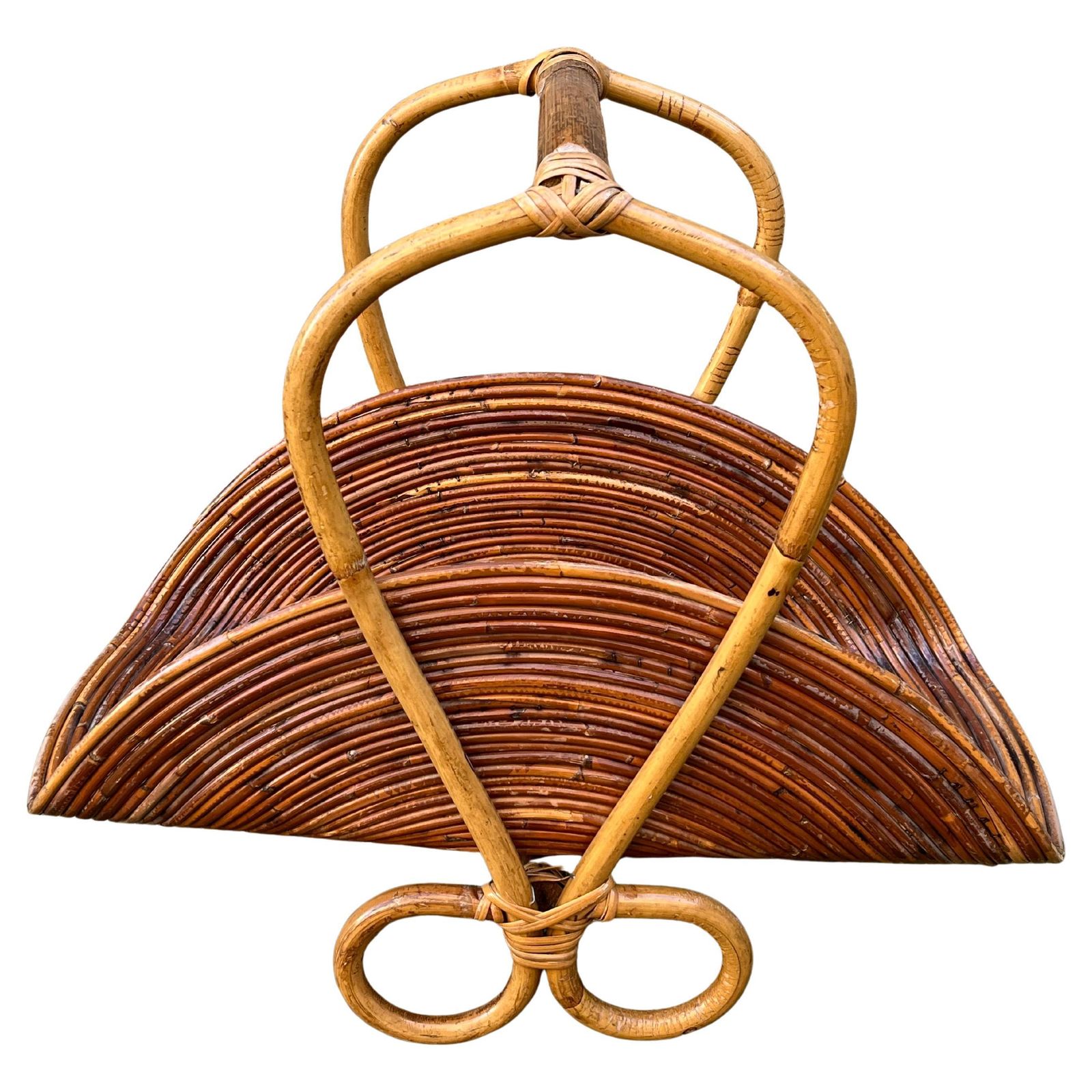 Mid Century Bamboo Rattan Magazine Rack In The Style Of Vivai Del Sud 1950s