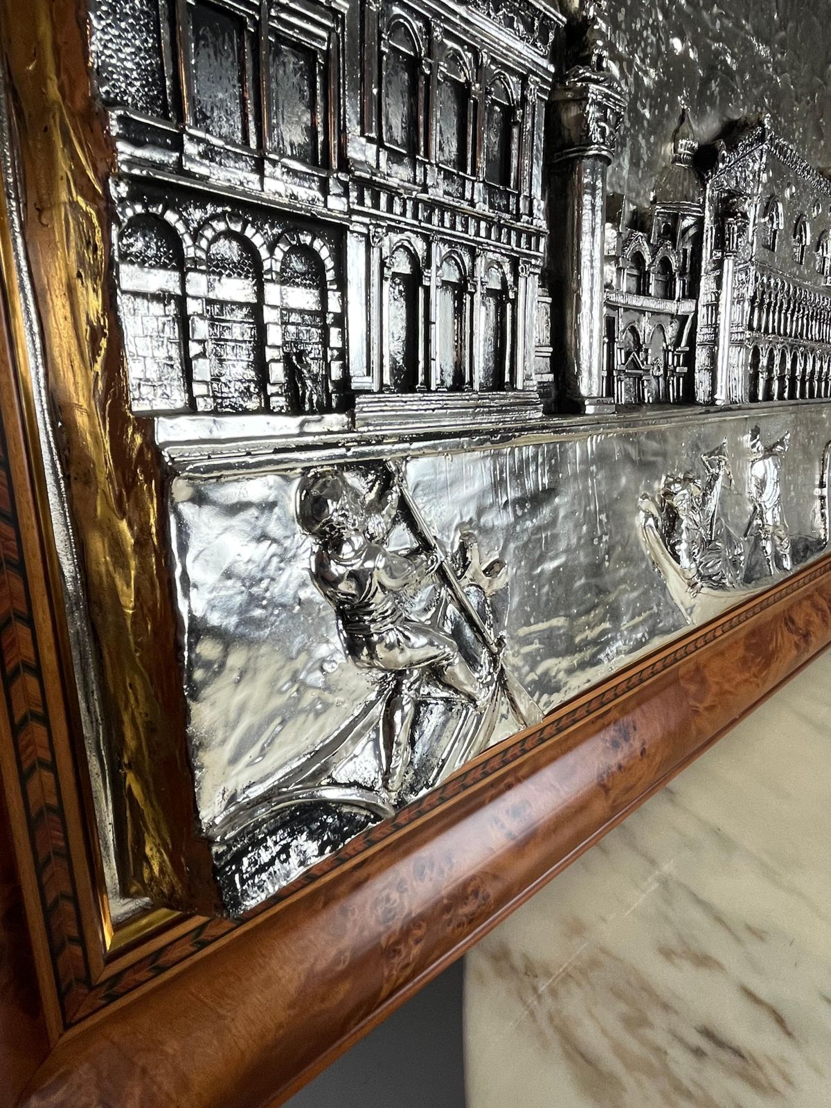 Art Large Bas Relief Piazza San Marco ( Venice ) Cm 115 X Cm 64, 1000 Silver, 1980s photo
