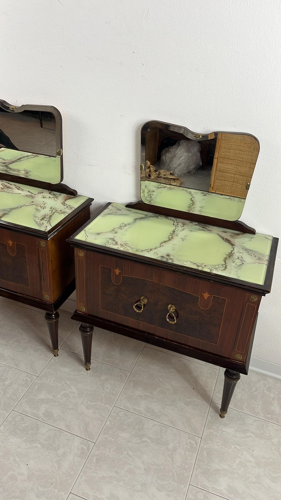 Set Of 2 Mid Century Bedside Tables With Mirror Italian Design 1960s photo for sale