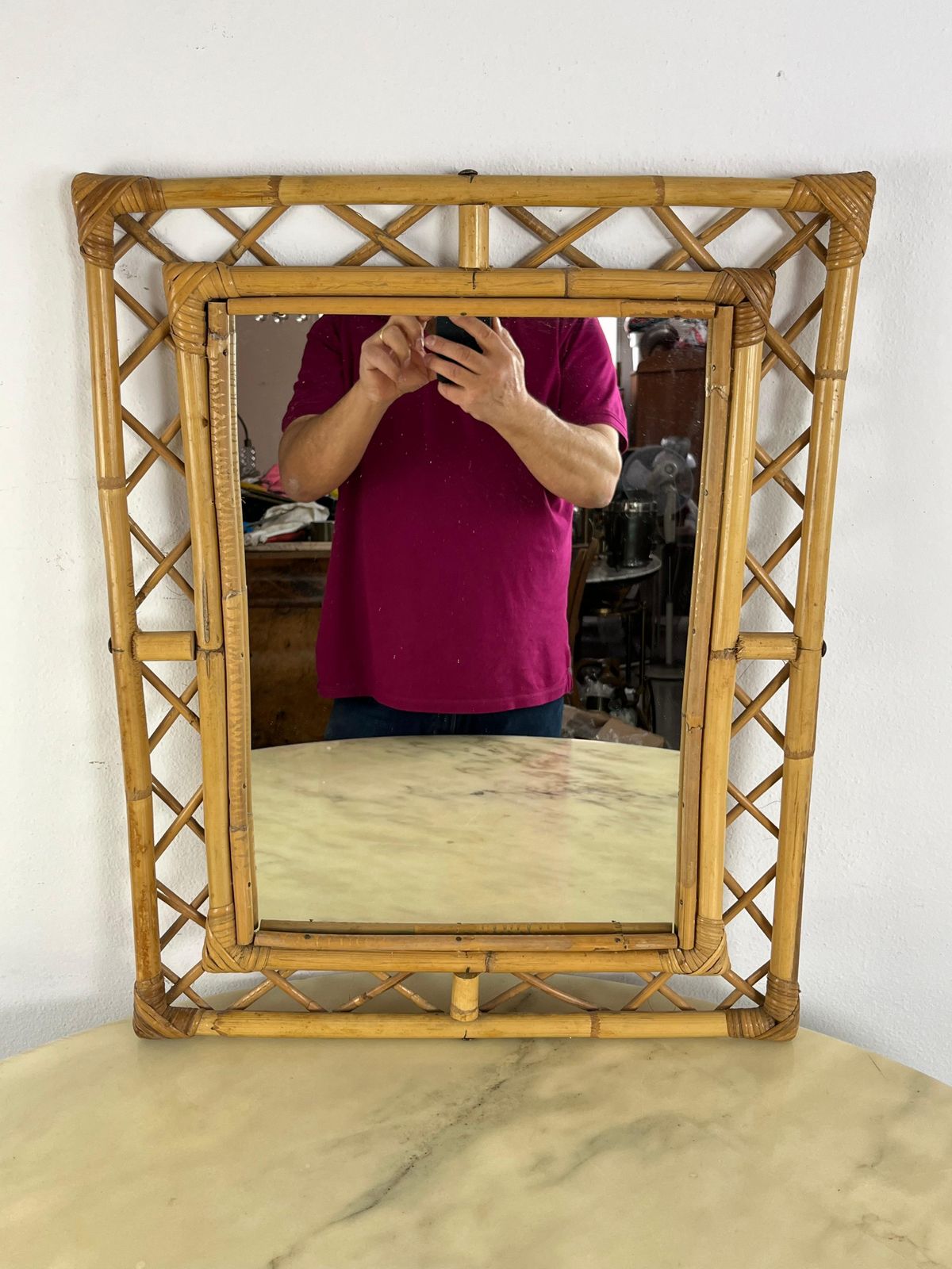 photo furniture Set Of 2 Tito Agnoli Mid Century Bamboo Mirror And Console 1960s