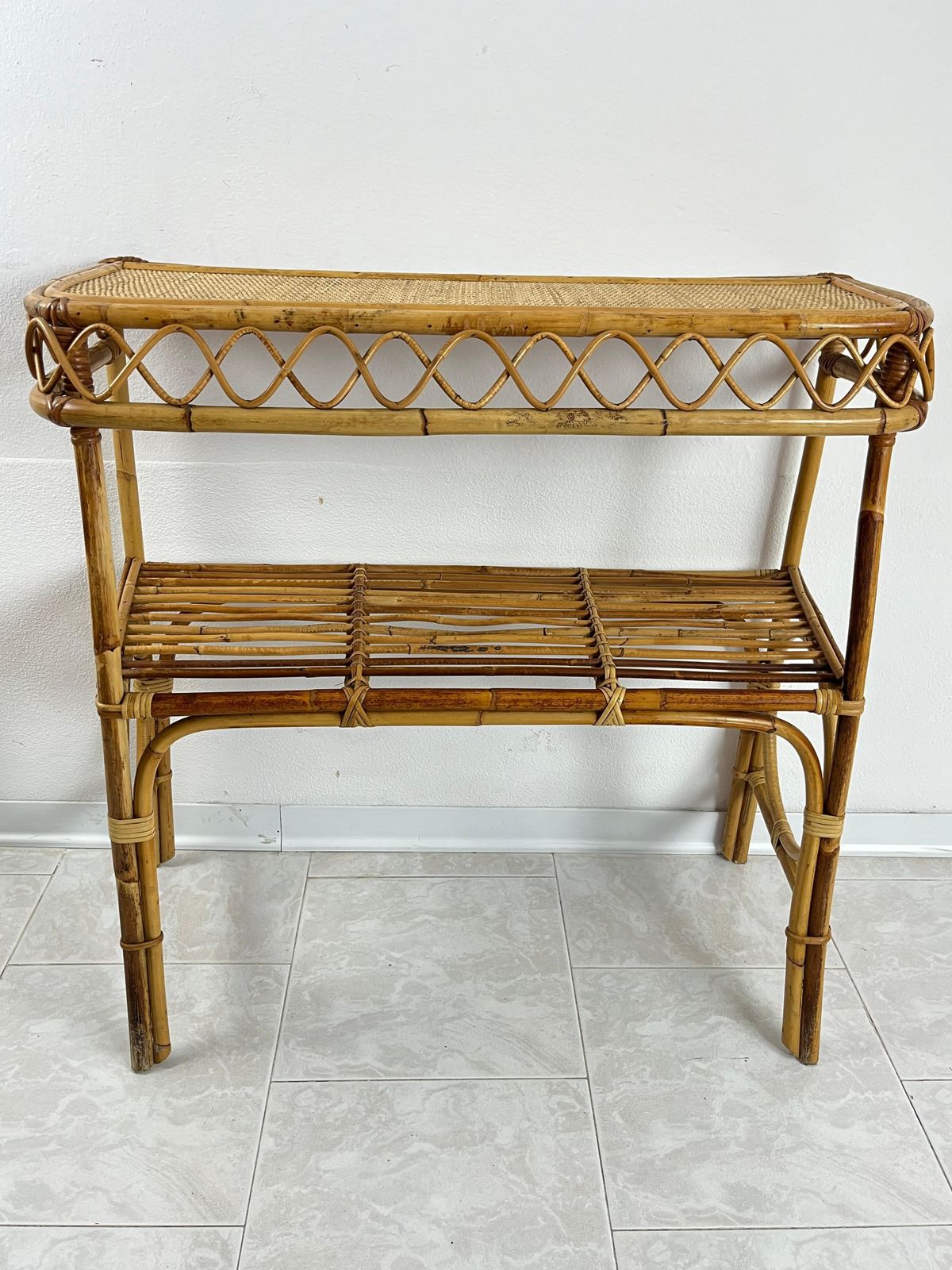 Mid Century Wicker And Bamboo Console Attributed To Franco Albini 1960s photo vintage