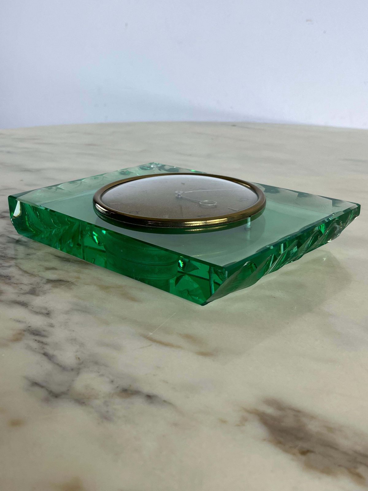 Mid Century Max Ingrand For Fontana Arte Murano Glass Table Clock 1960s photo vintage