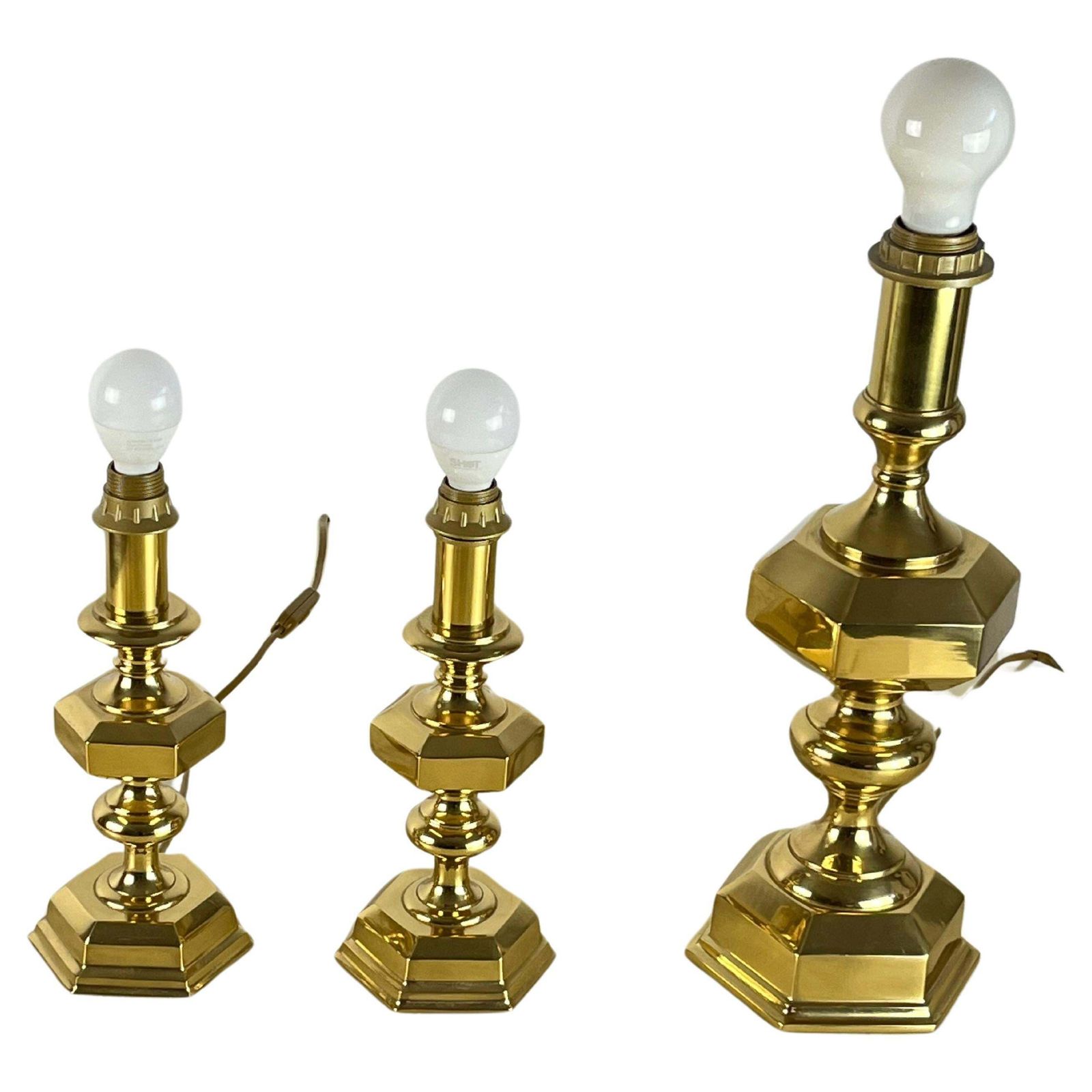 Set Of 3 Italian Brass Table Lamps, 1980s