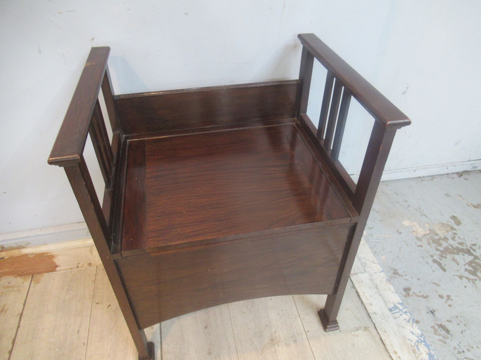 Edwardian  Oak Bench Seat / Commode. photo for sale