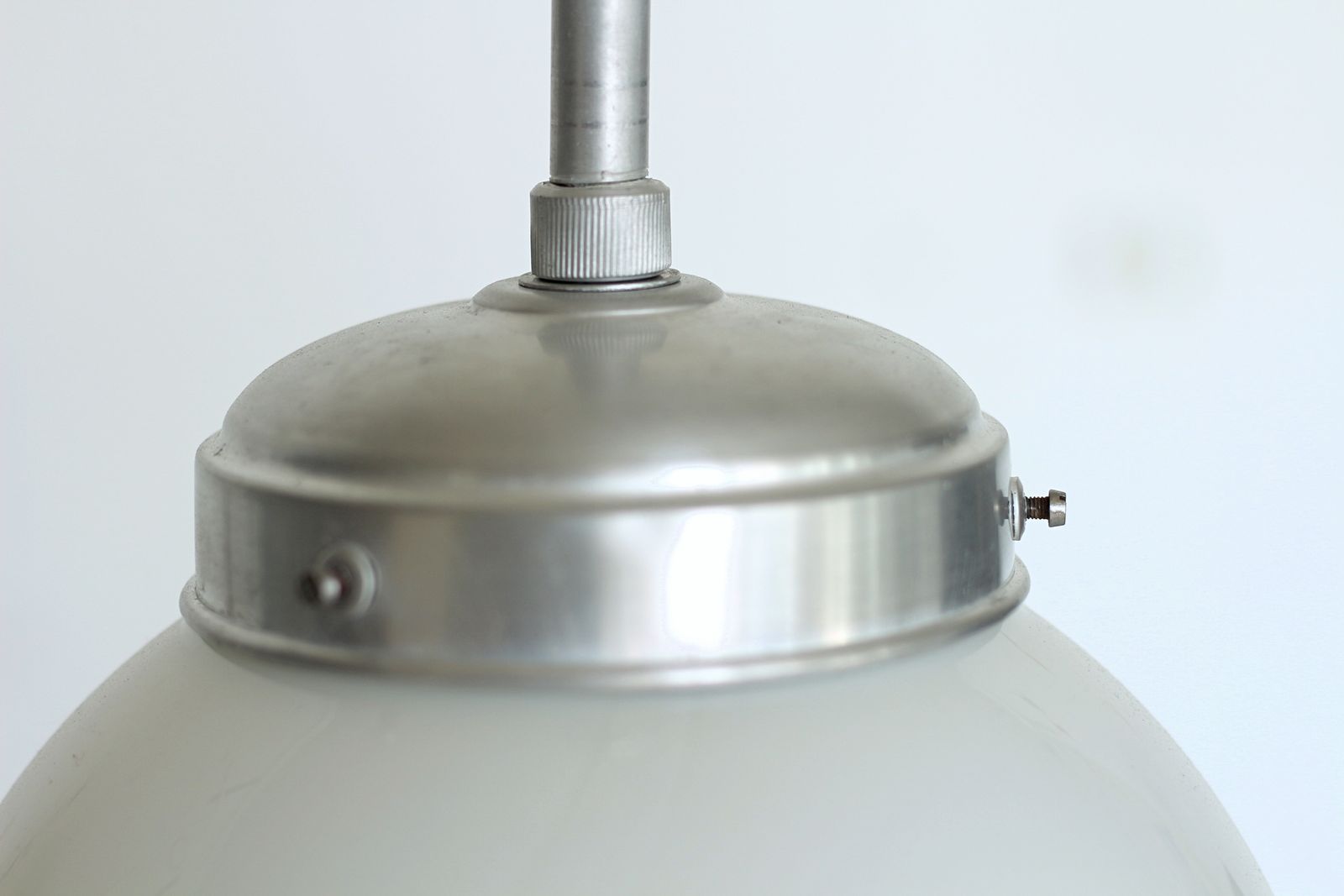 Vintage Industrial Art Deco Bauhaus Globe Opal Glass Aluminium Lamp Light Pendant photo for sale
