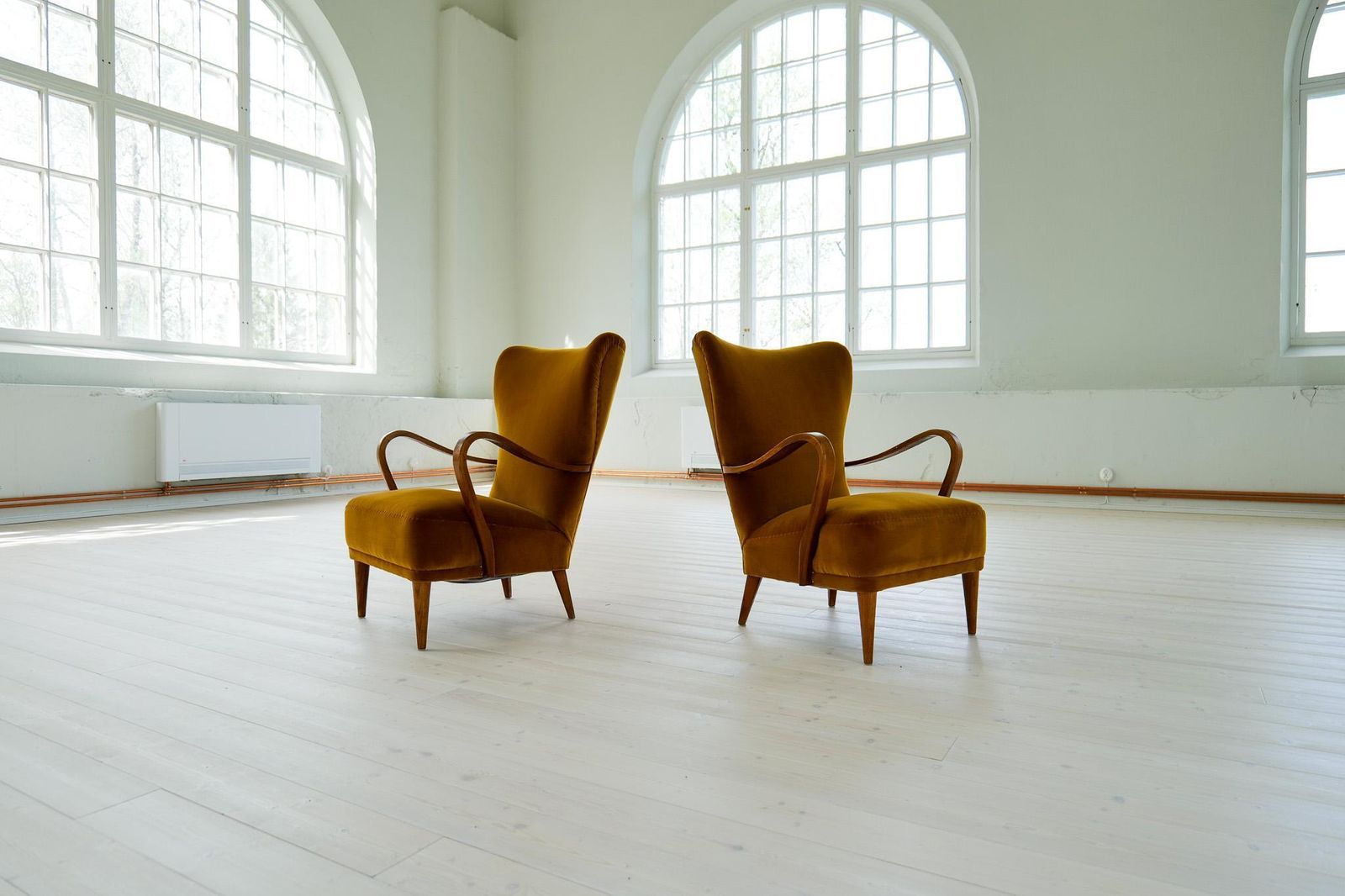 Scandinavian Modern Art Deco Lounge Chairs In Velvet Sweden 1940s photo buy