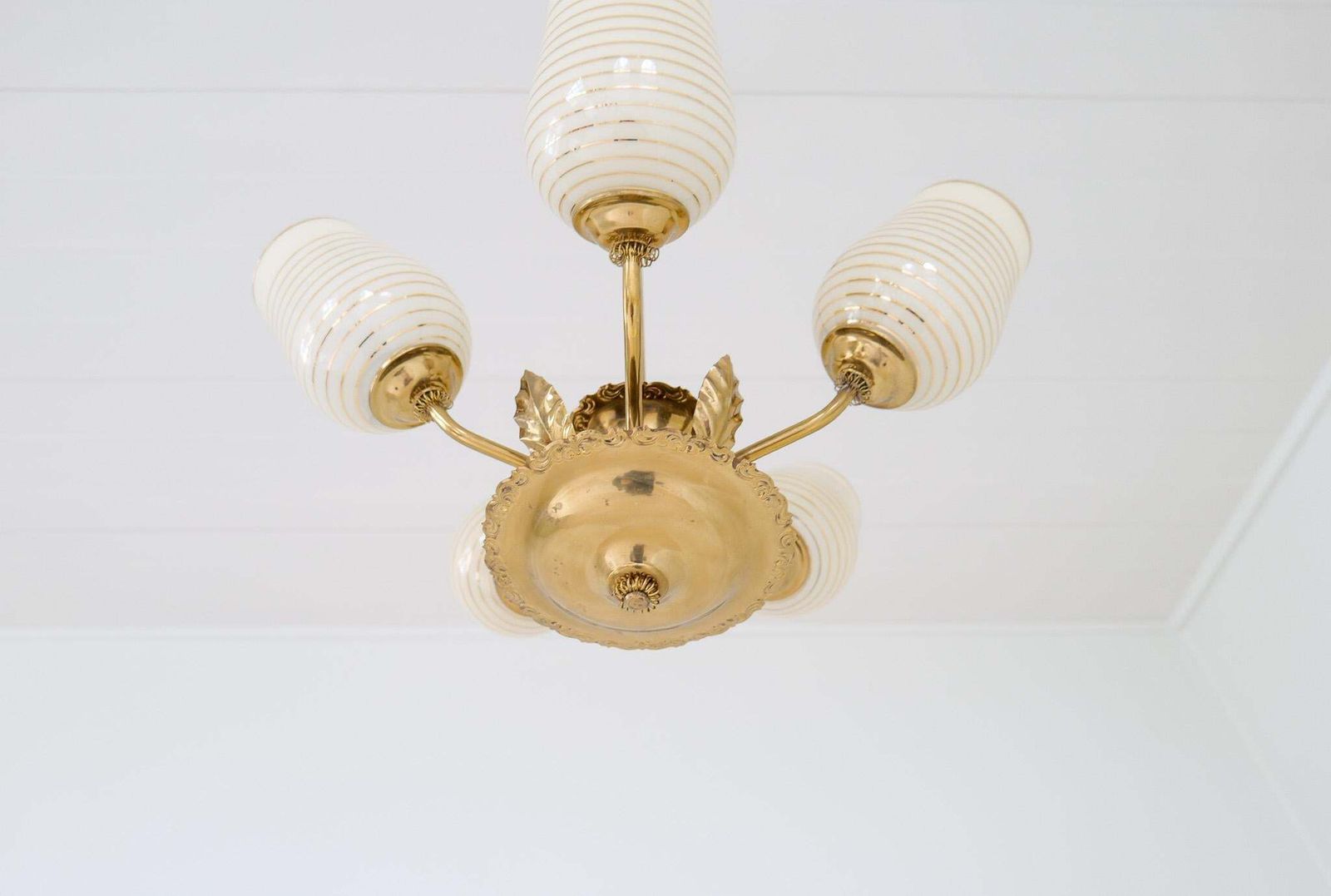 Mid Century Chandelier Lamp In Brass And Glass By Sario, Finland, 1950s photo buy