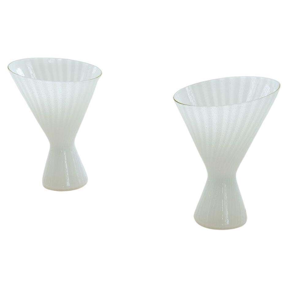 Pair Of Large Large Classic White Murano Table Lamps Italy 1970s
