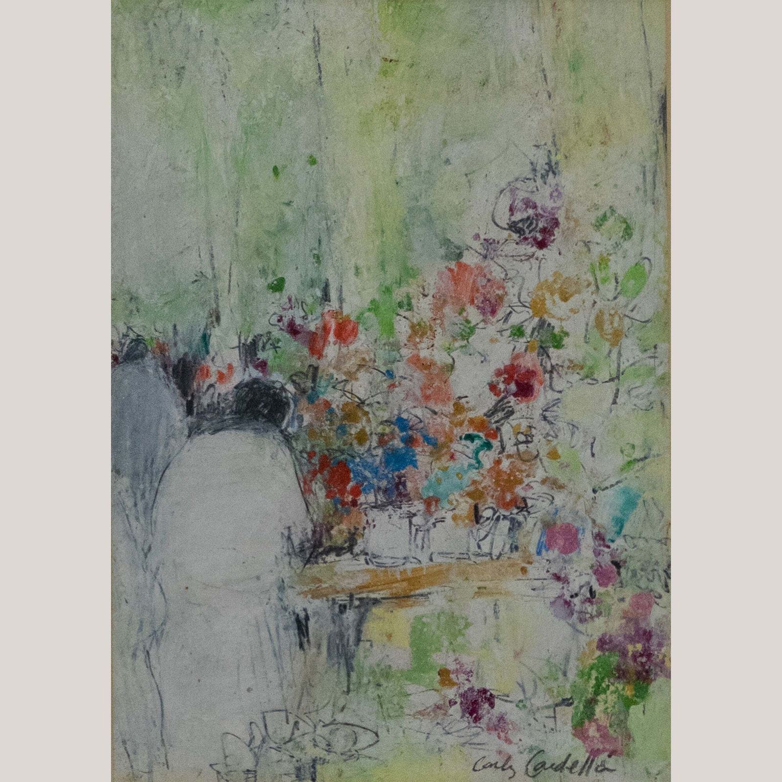 Floral Table Scene And Two Women – Pair Of Paintings By Carlos Cardella photo furniture