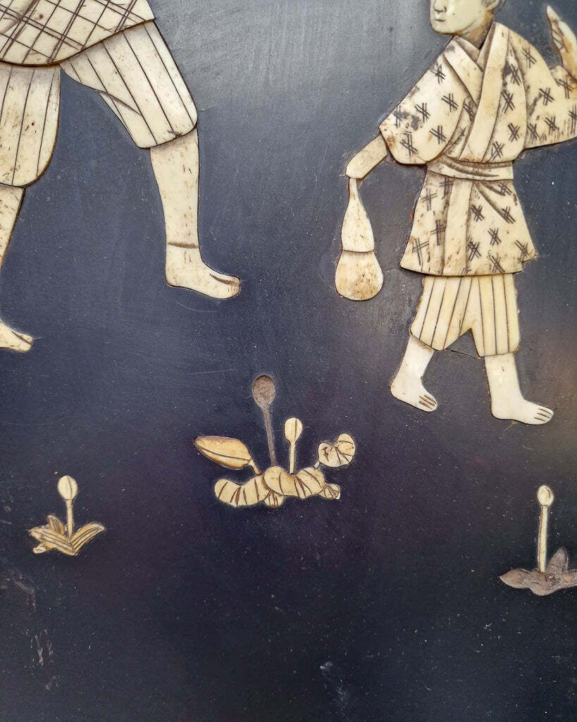 Antique Japanese Shibayama Lacquer Wooden Panel / Wall Art photo vintage
