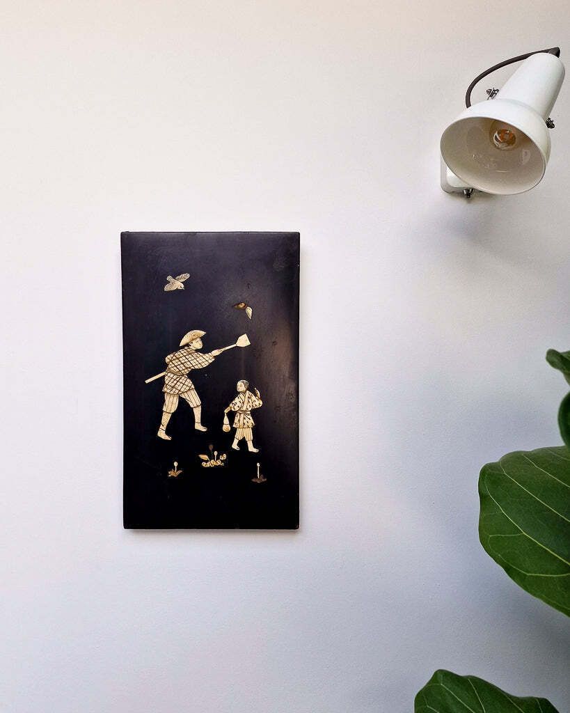 photo for sale Antique Japanese Shibayama Lacquer Wooden Panel / Wall Art